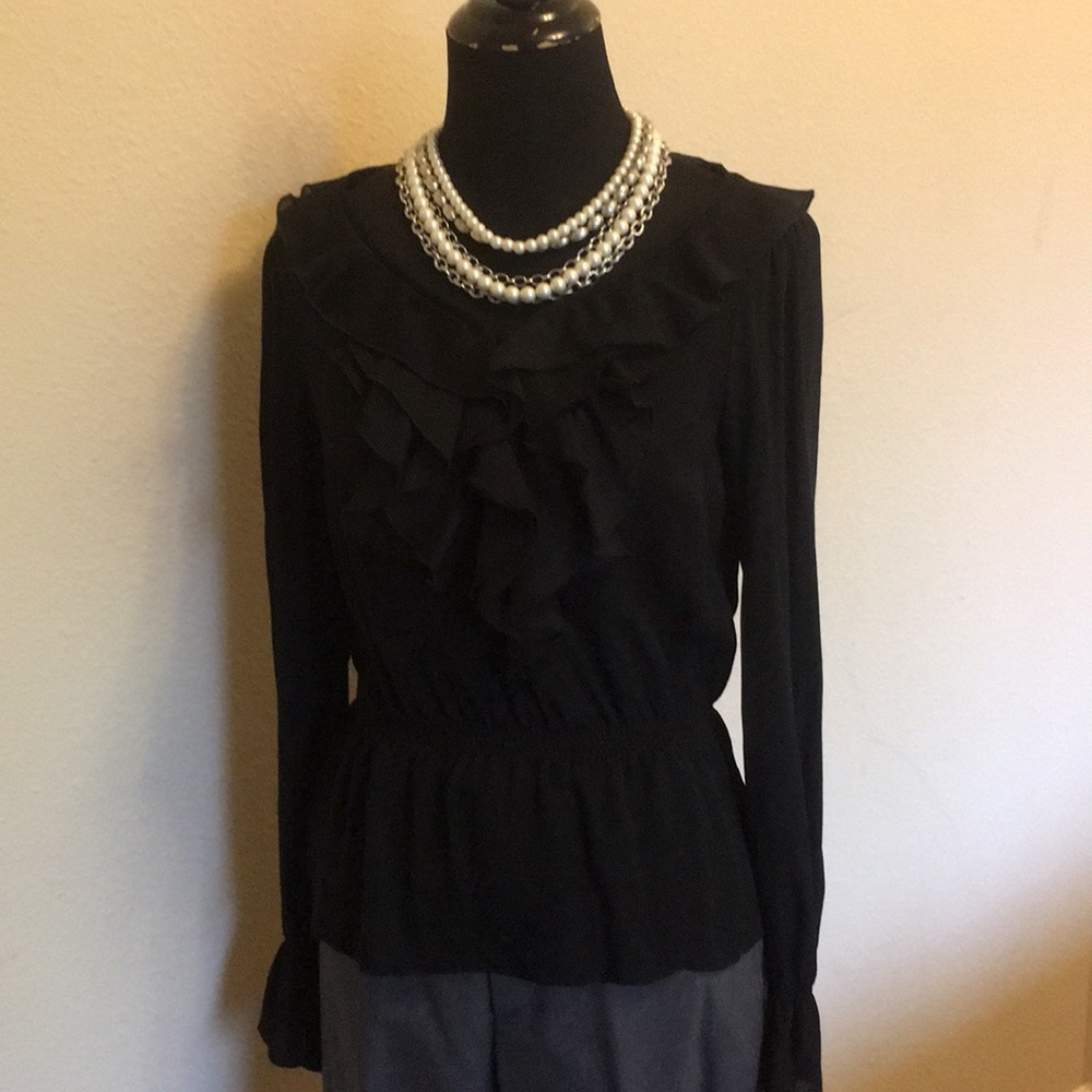 White House Black Market Silk Ruffles Blouse
